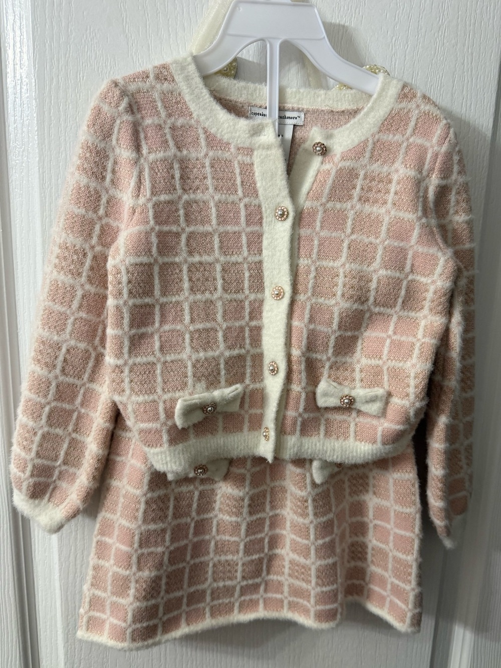 cupcakes & cashmere Pink and Cream Knit Cardigan & Skirt Set